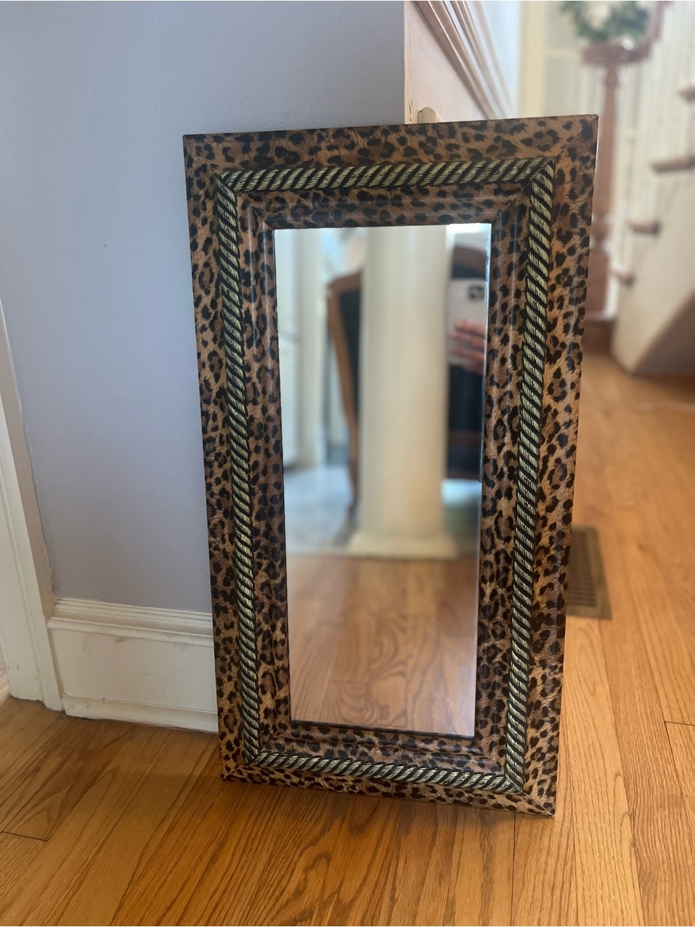 Ornate Decorative Leopard Print and Gold Trimmed Wall Mirror 14x26”